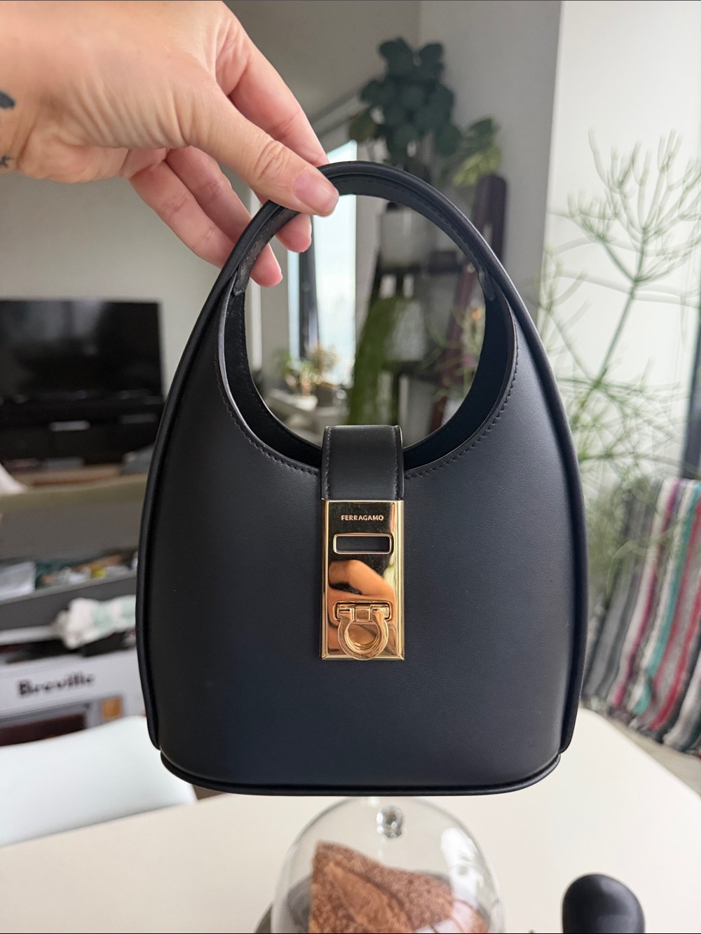 Salvatore Ferragamo Black Leather Mini Bag with Gold Hardware